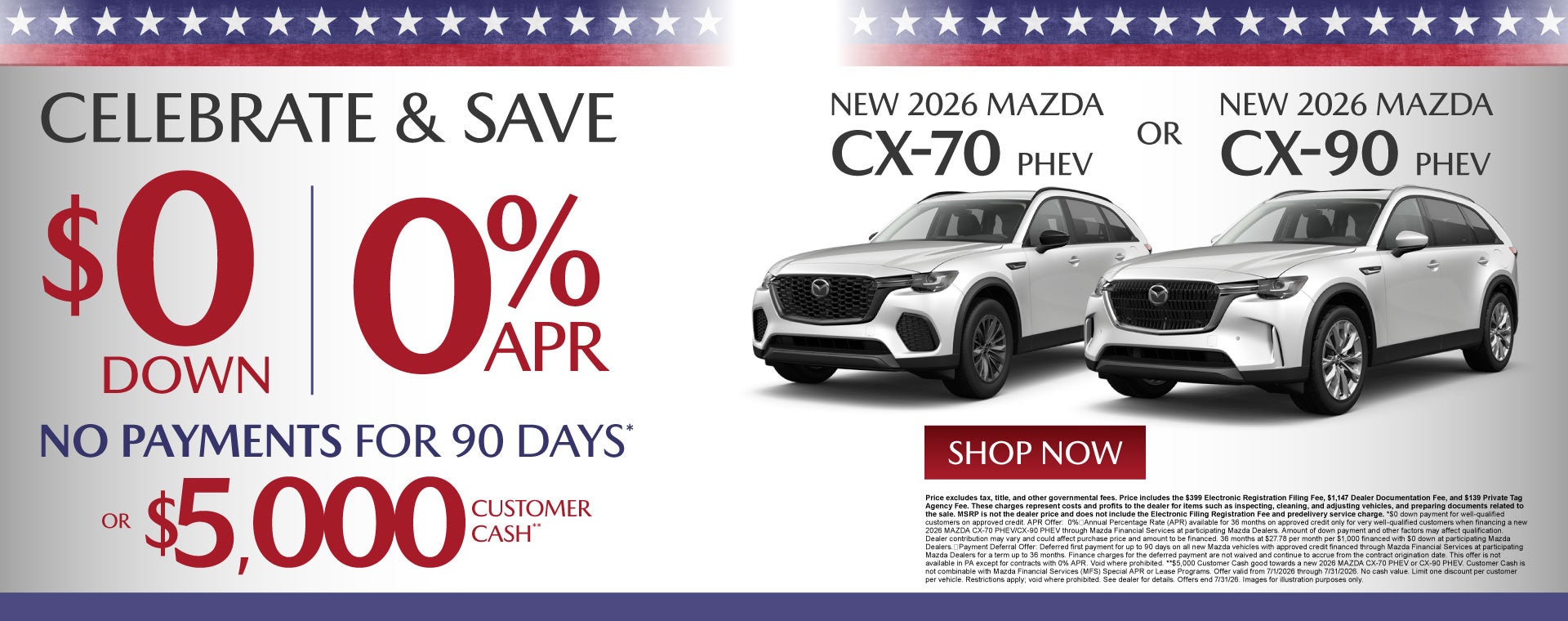 NEW 2026 MAZDA CX-70 PHEV or NEW 2026 MAZDA CX-90 PHEV	"$0 D